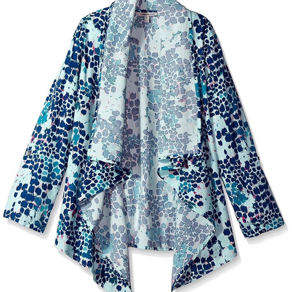 CK Girl‎ Animal Print Roll Cuff Drape Open Cardigan